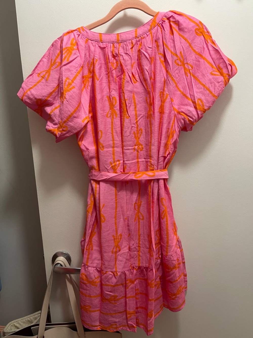 NWT Umgee Bow Print Mini Dress w/ Tie Waist - Picture 9 of 10